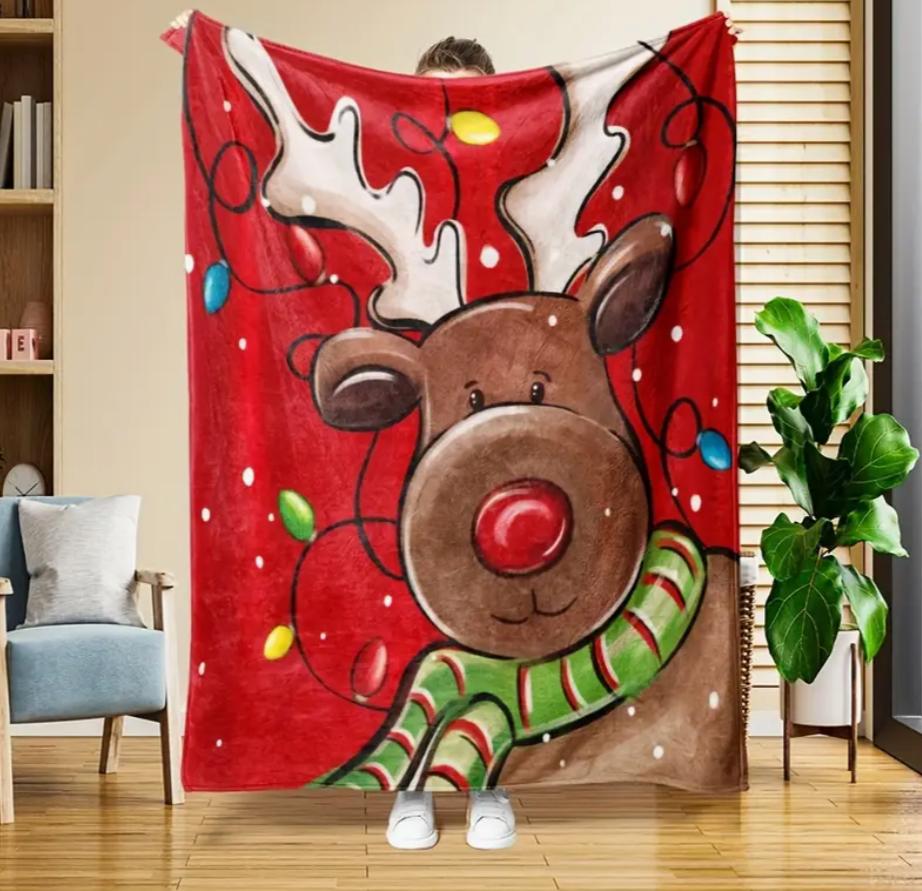 Soft Flannel Cozy Christmas Deer & Tree Throw Blanket  Warm for Naps Camping Travel and Home Decor - Perfect Holiday Gift