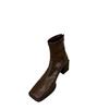 High-heeled Square-headed Small Short Boots for Women's 2025 Autumn and Winter New Martin Boots Niche Thick-heeled Design French Thin Boots