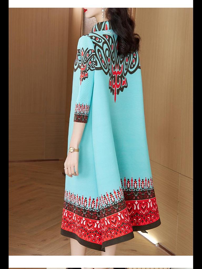 Spring Floral Pleated A-Line Dress Jacket for Women - Plus Size