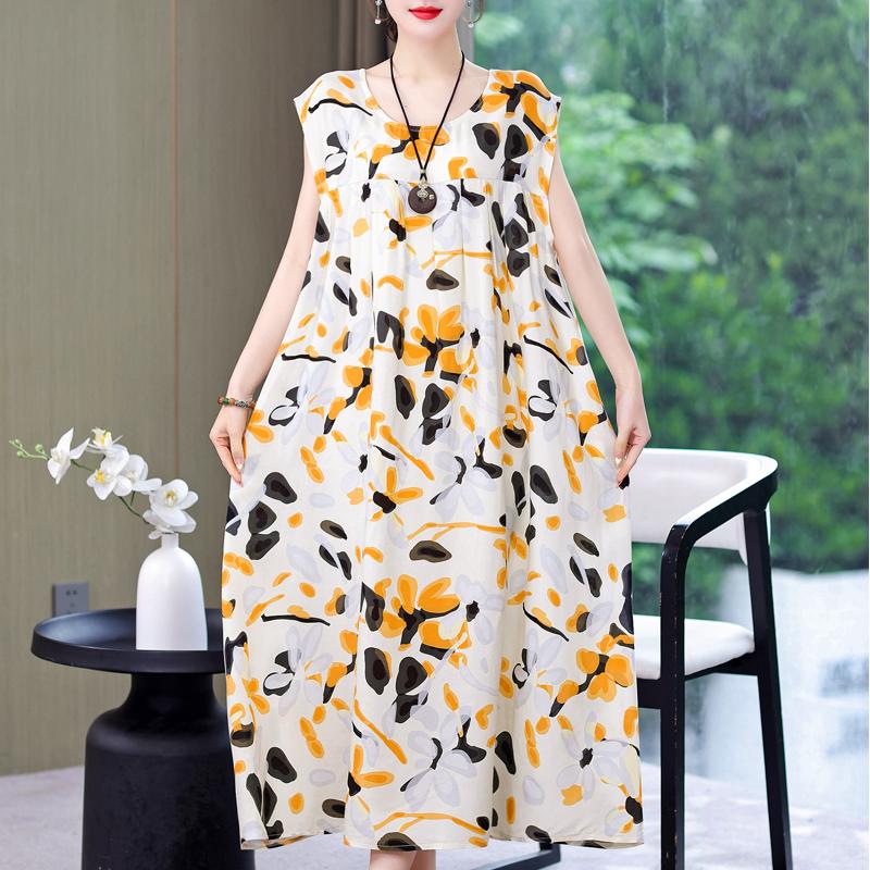 Plus Size Sommer Vintage Kleid Frau Oversize Lose ärmellose lässige elegante lange Kleider