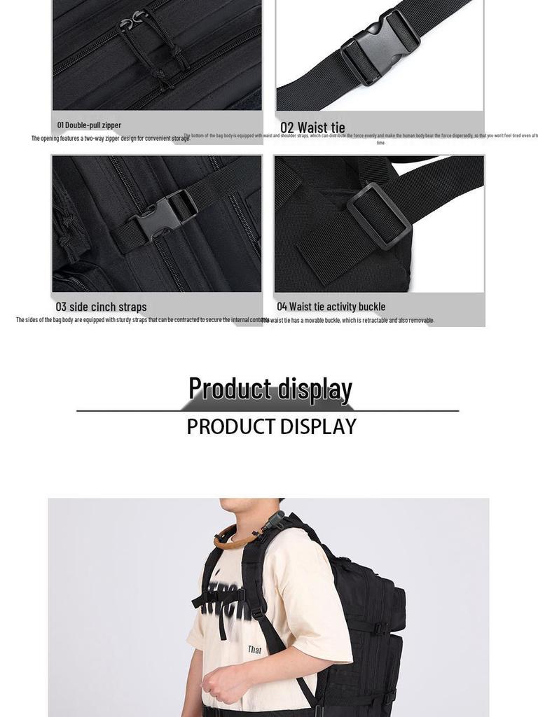 Tactical Outdoor 3P Backpack with Molle System - Multi-Functional Oxford Cloth Travel Bag