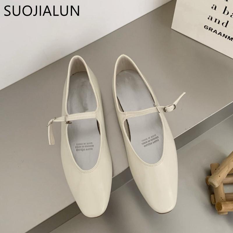 Fashion SUOJIALUN 2025 Summer New Women Flat Shoes Fashion Shallow Ladies Casual Soft Mary Jane Shoes Outdoor Dress Flat Ballet Shoes