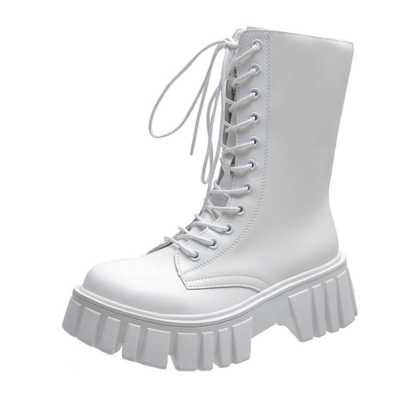 Zipper Women's Leather Boots Winter Footwear Autumn Shoes Lace Up Boots-Women Round Toe 2025 Med Elegant Rubber Rock Ankle