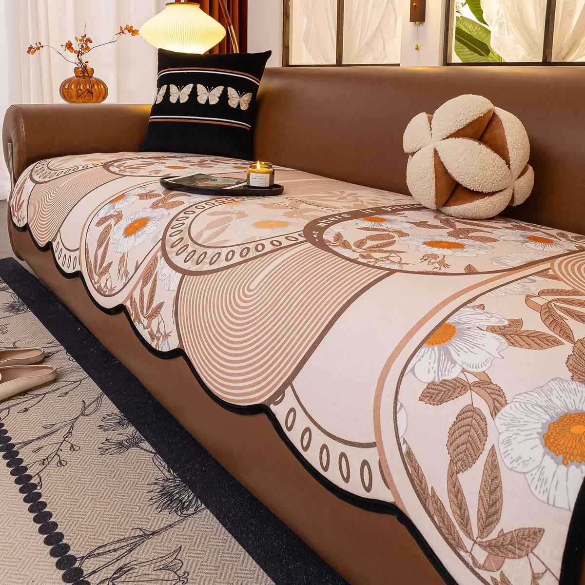 

Special-shaped light luxury high-end leather sofa cushion is universal in all seasons 2025 new fixed non-slip seat cushion irregular cover 70*70cm