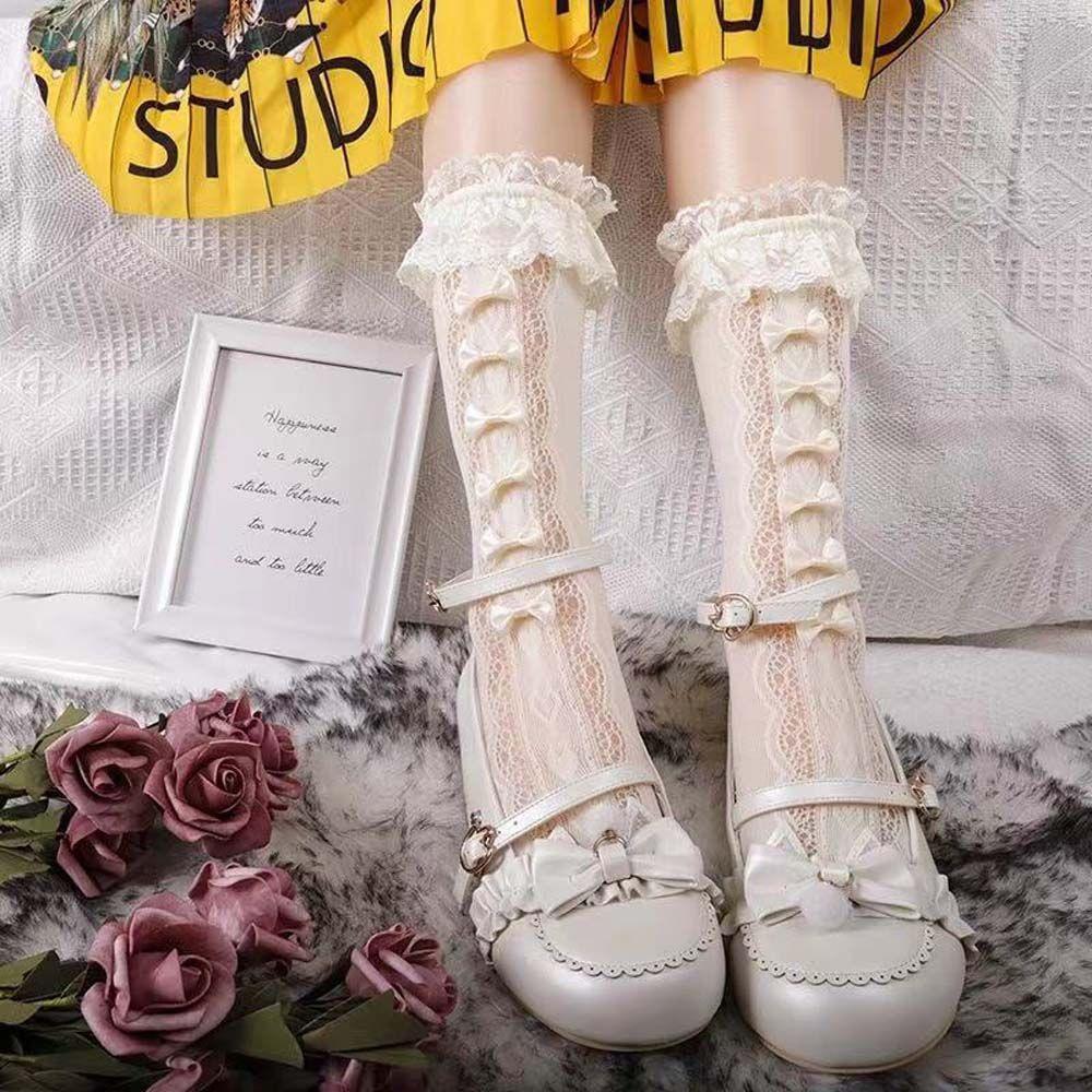 Sexy Elastic Hollow Japanese Princess Mid Tube Socks Ladies Hosiery Lolita Mesh Stockings