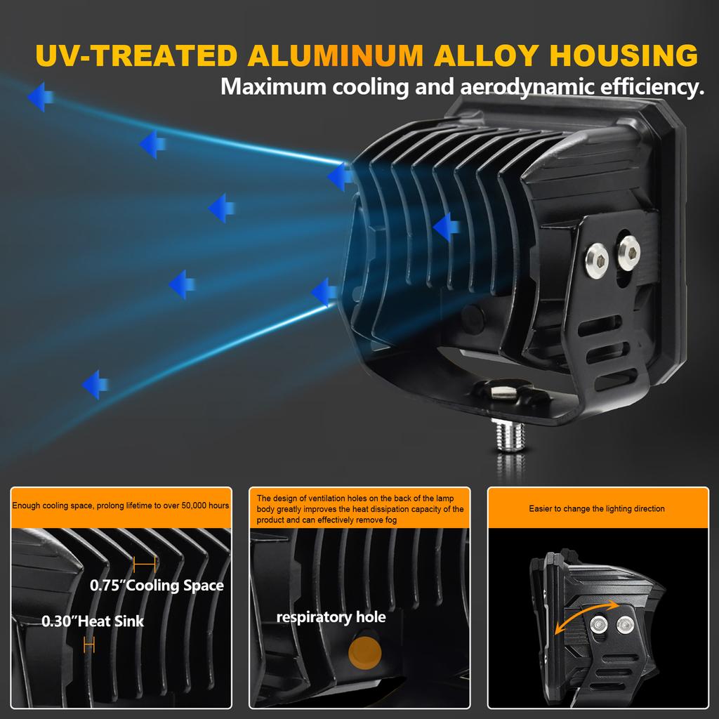 LED světelná lišta, 5" 100W 4300K ​​Žluté světlo Pracovní světlo 12000LM Vodotěsné mlhové světlo pro off Road