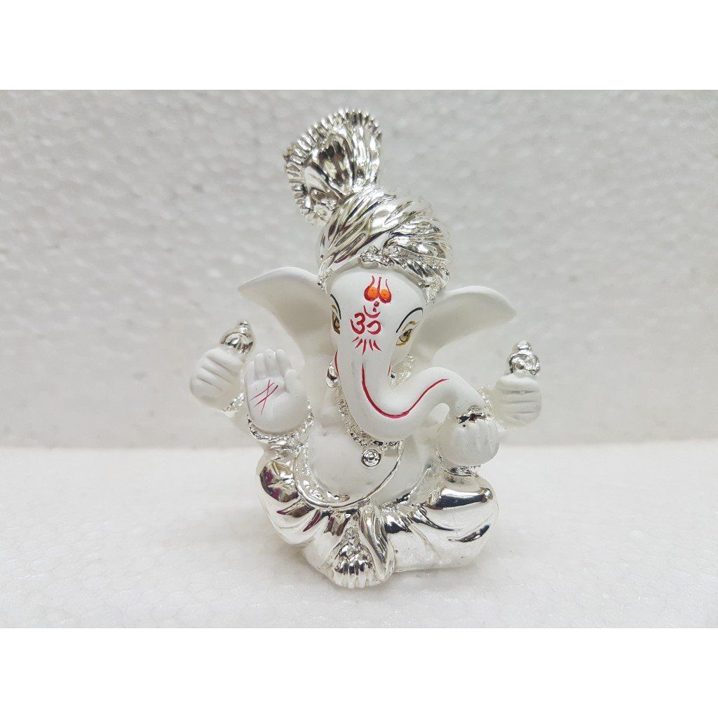 Ceramic Pagdi Ganesh Idol For Car Dashboard Small Ganesha Murti Ganpati Idol For Home Decor Puja Lord Ganesh Statue Gift
