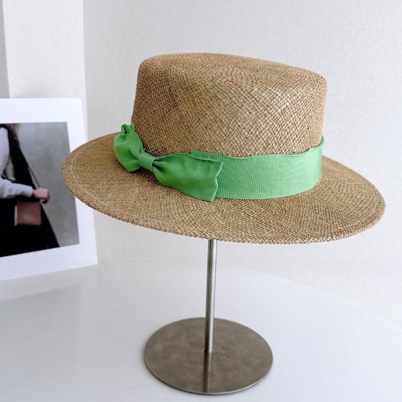 

Chic Summer Natural Palm Leaf Woven Bowknot Classic Lady Fedoras Cap Men Women Panama Jazz Hat 56-58cm зелений