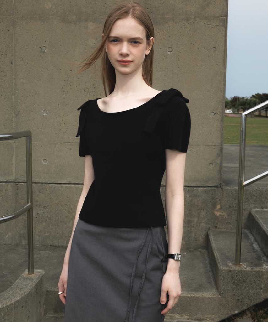 DEHEVE Boat Neck Ribbon Knit [Black]
