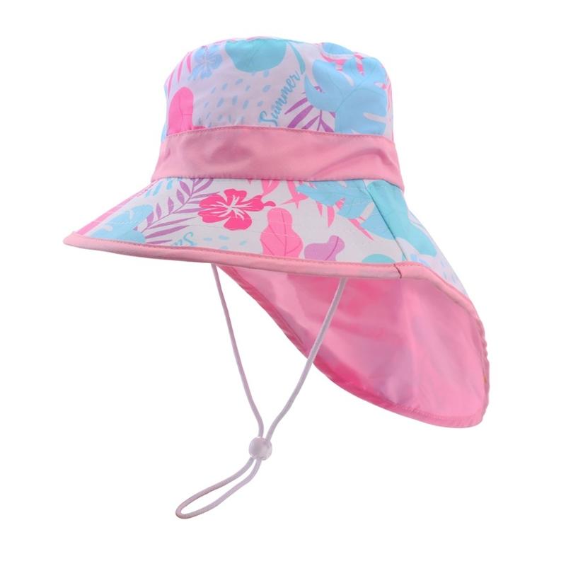 Kids Beach Shawl Sun Hat Cute Cartoon Print Hat Bucket Hat with Face Neck Coverage Kids Sun Hat Comfortable for Girls