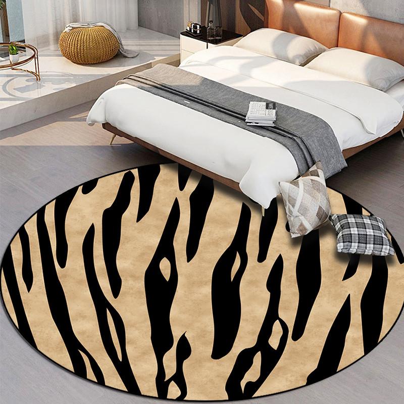Animal Print Circular Floor Mat Stripe Pattern Carpet Home Living Room Decoration Anti Slip Floor Mat Door Mat