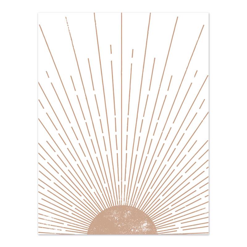 Boho Abstrakt Geometrisk Sol Rising Rainbow Beige Lerret Maleri Vegg Kunst Bilder Plakater Print Interiør Stue Hjem Innredning