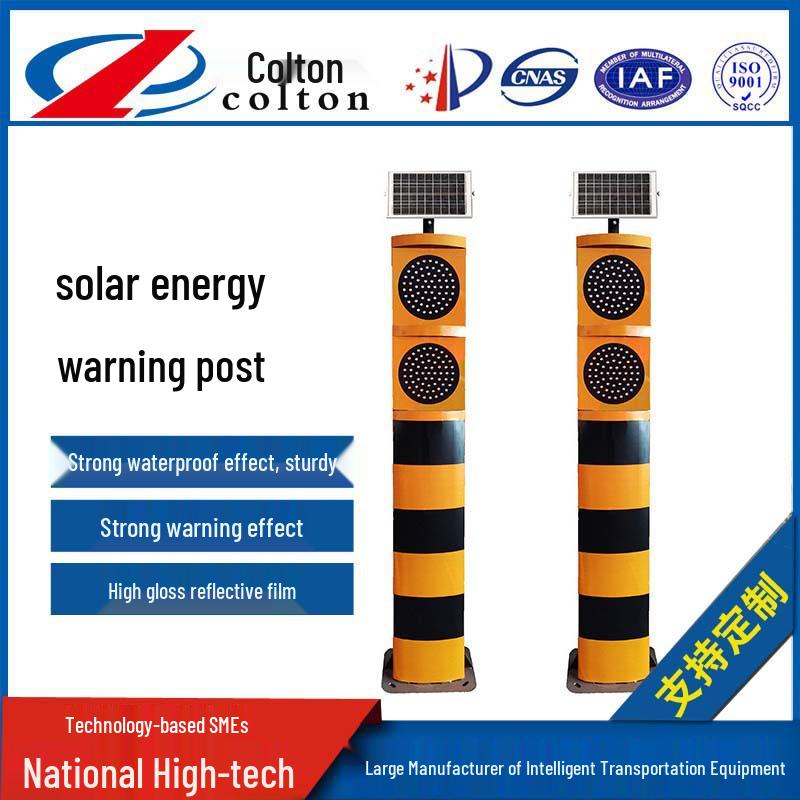 Solar LED Traffic Warning Post with Yellow & Black Ramp - Outdoor KED-A20004