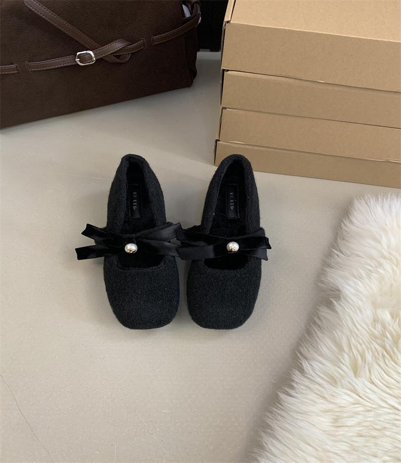 French Temperament Gentle Small Fragrance Mary Jane Spring and Autumn Retro Inner Height Increase 4CM Bow Pearl Single Shoes Women