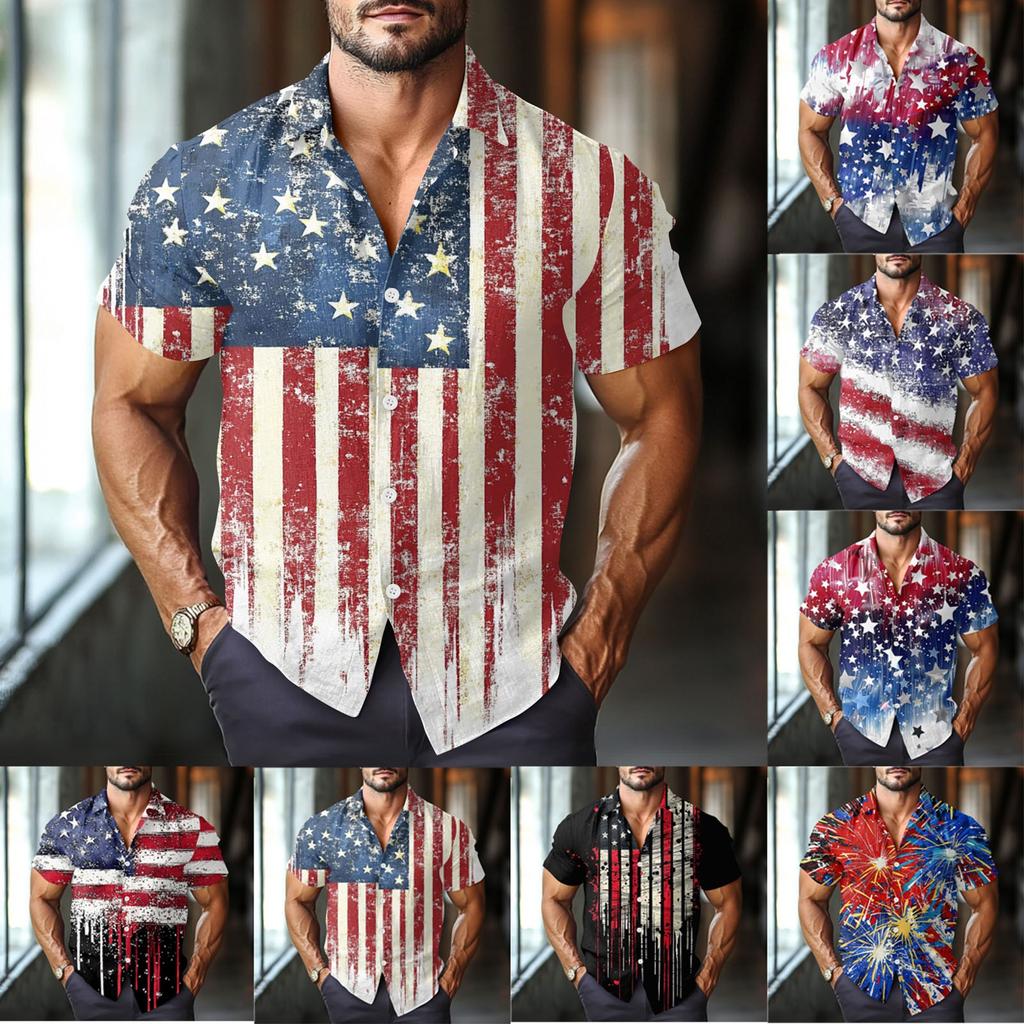 Men's Casual Casual Independence Day Print Short-sleeved Shirt