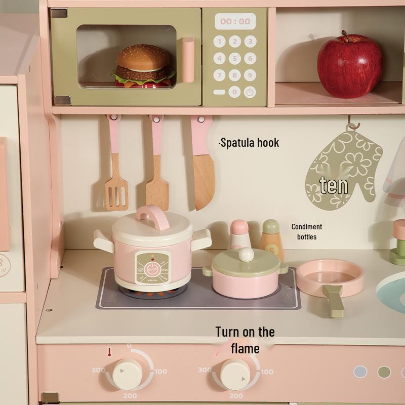 Wooden Play Kitchen Set: Green Refrigerator & Cooking Toys for Kids