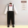 School Boys Suspender Trousers Formal Suit Shirt Bow Tie Kids Wedding Ring Bearer Piano Recital Birthday Photoshoot Gentleman Outfit for Boys 3-12Y