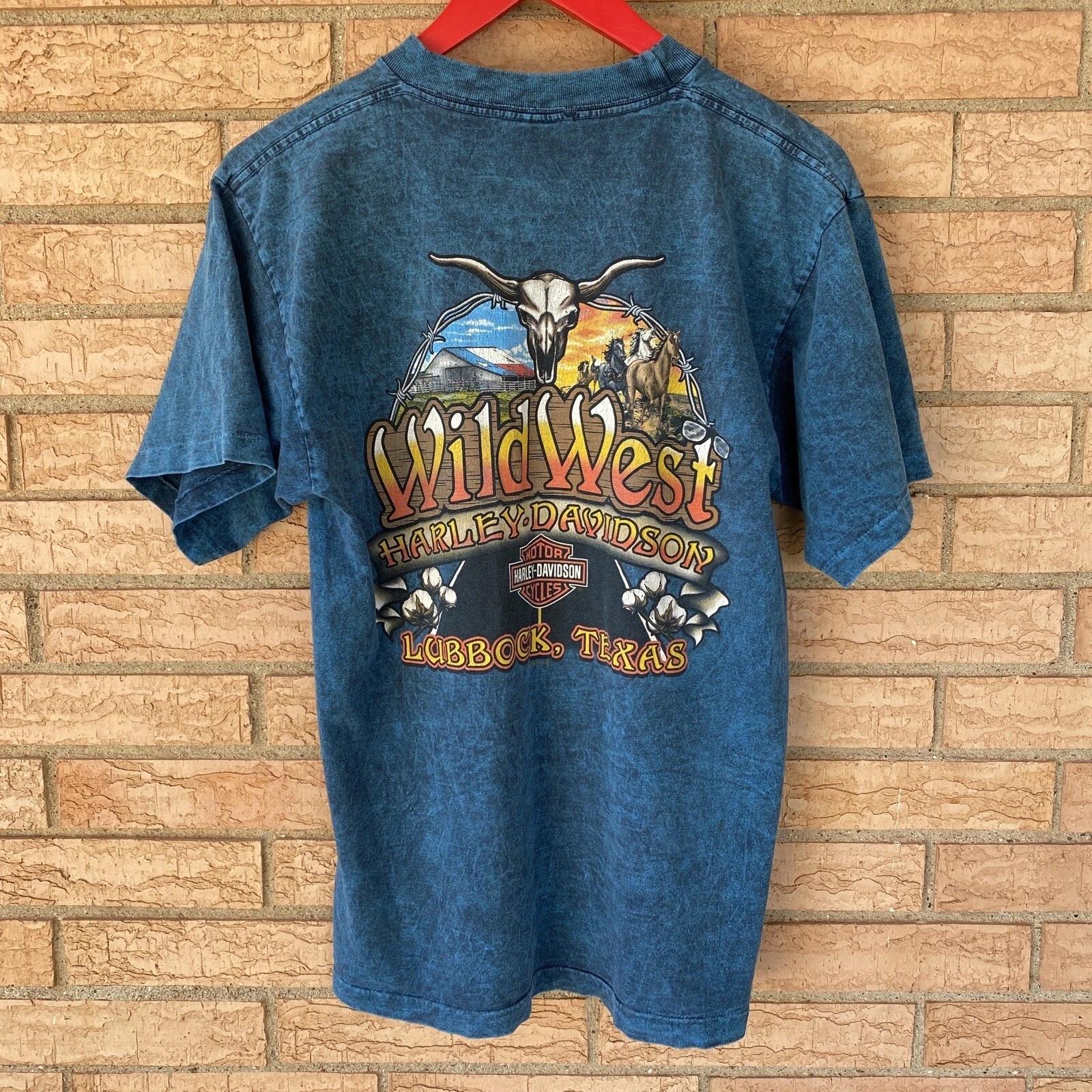 Vtg Harley Davidson T-shirt Wild West Lubbock, TX tie dye single stitch sz Small 2XL