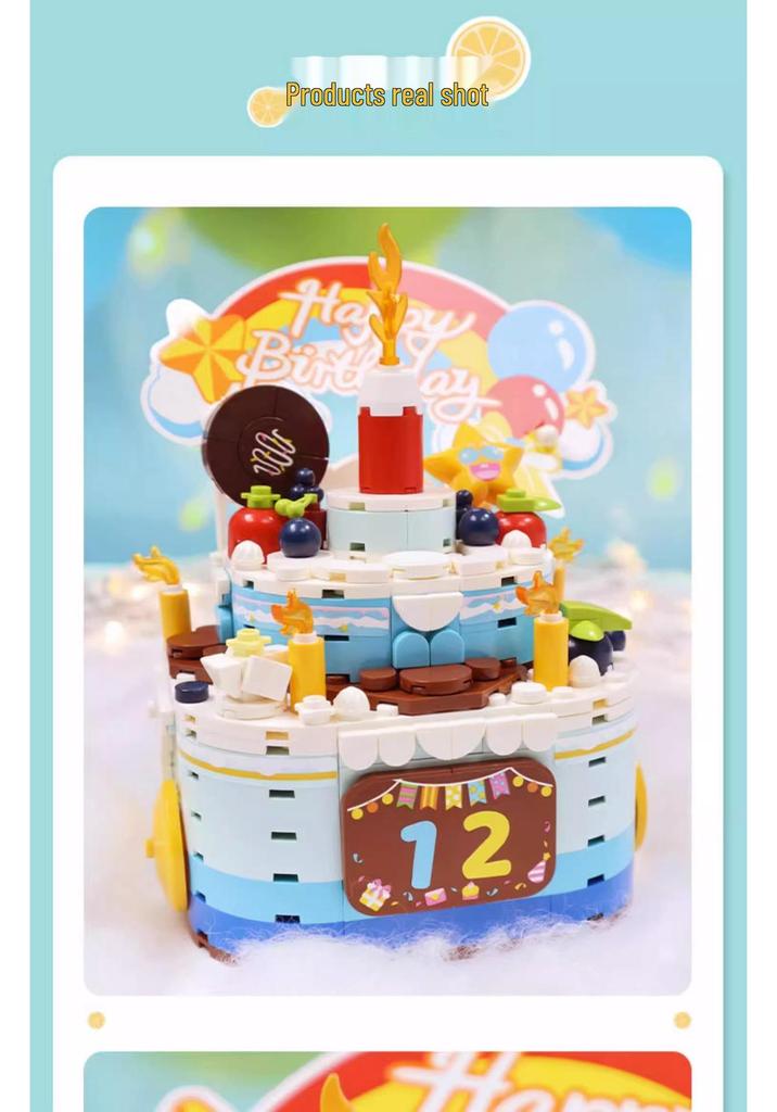 Gudi 50002 Geburtstagstorte Spieluhr Spielzeug Bausteine - Ineinandergreifender Aufbau Geschenk für Kinder