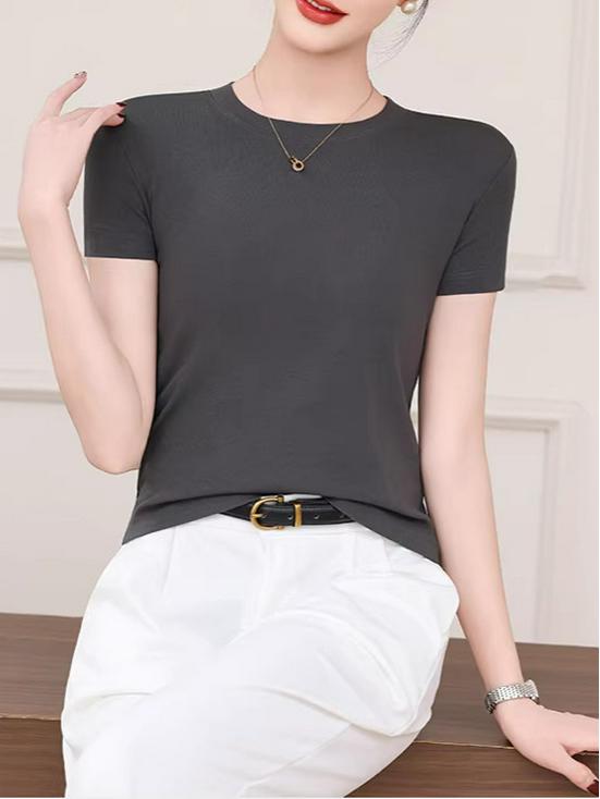 2026 Spring/Summer Women's Round Neck Short Sleeve Slimming Breathable T-shirt