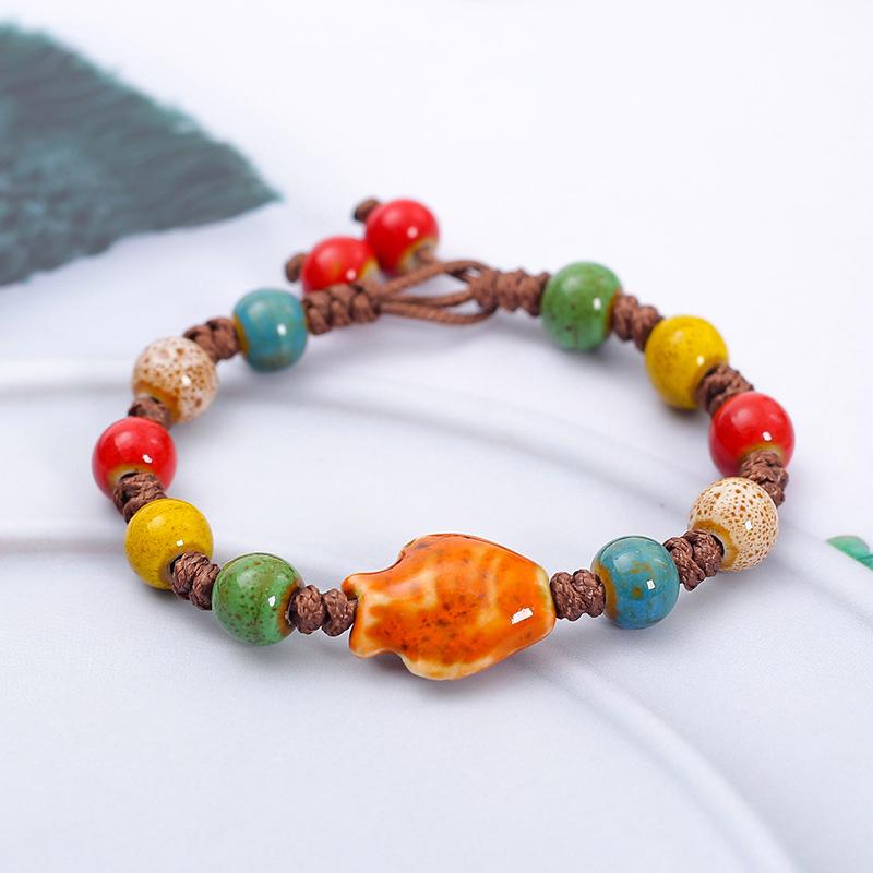 Vintage Star Ceramic Braided Rope Bracelets For Women Girls Sweet Bohemian Style Adjustable Bangles Jewelry Accessories Gifts