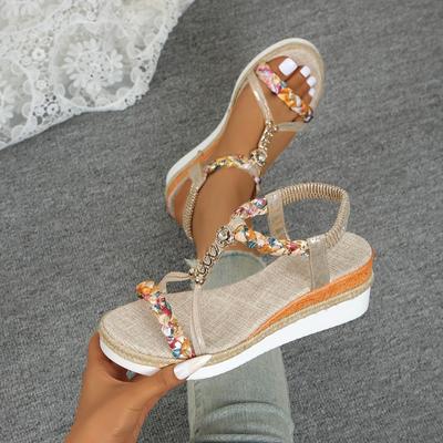 Wedge Sandals  Women 2025 Summer New Style Bohemian Style Elastic Band Casual Platform Sandals for Women Sandalias De Mujer