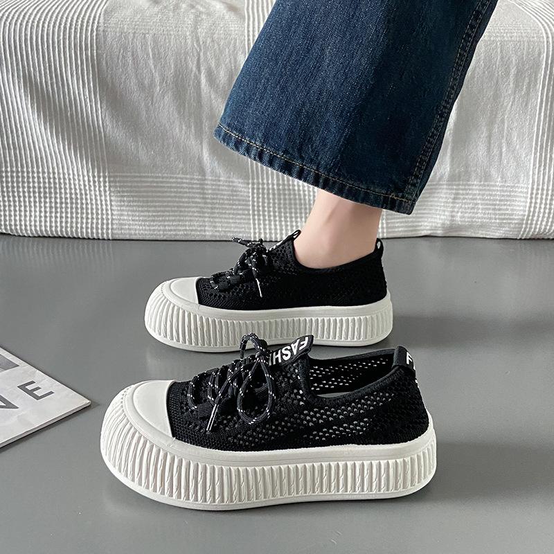 2025 summer new hollow socks shoes breathable student Japanese big head shoes ins tide Korean version of white shoes DT018