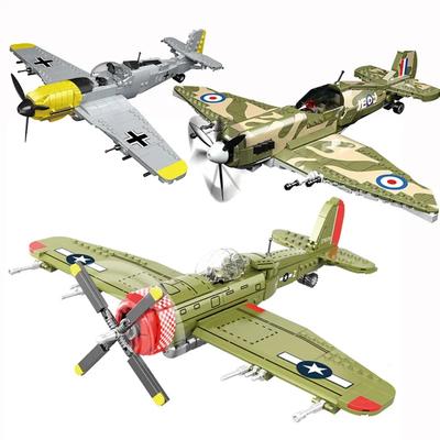 Verschiedene Typen ww2 Armee P47 Jagdflugzeug Bausteine Spitfire Militärsoldat Pilotenfiguren Waffensteine Flugzeugspielzeug für Kinder