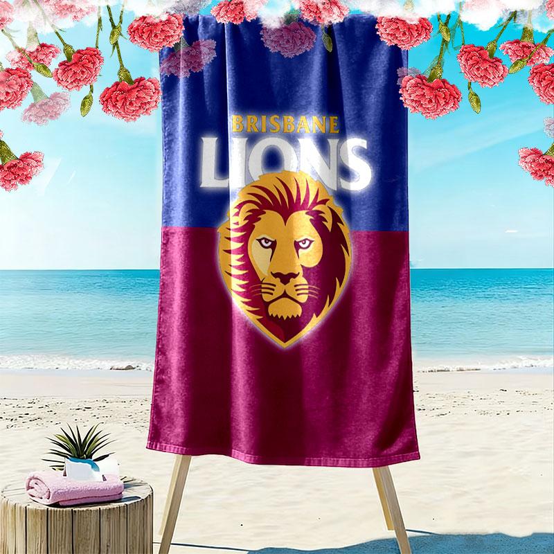Brisbane Lions Roar Print Beach Towel, Large Soft Quick Dry Towel for Beach Camping Swimming