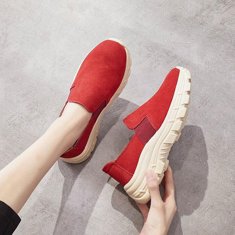Fashion Autumn Women's Platform Shoes Suede Leather Thick Sole Loafer Shoes Slip On Sneakers Women Casual Running Shoes WSH4374