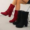 Winter Women's Shoes Large Size Matte Round Head Mid-Calf Flat Bottom Boot Fashionable Fleece Lined Ankle Boot Rubber Material