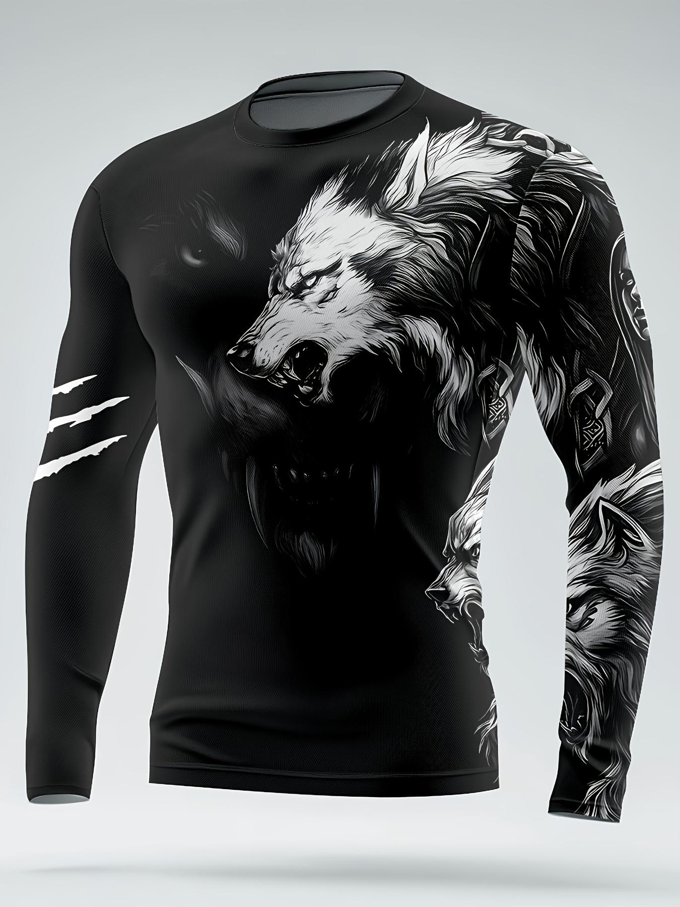 

Men s 3D Wolf Animal Print Graphic Long Sleeve Autumn Bottom Shirt T-Shirt Sports Top Street Fashion Party Clothing 6XL