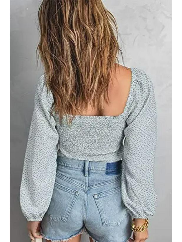 European-American Square Neck Long Sleeve Slim Fit T-Shirt: Women's New Spring Style Waist-Hugging Top