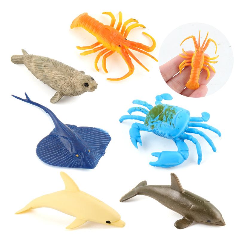 Marine Life 12-Piece Simulation Animal Model, Underwater World Starfish Octopus Seal Shark Ornament Toy