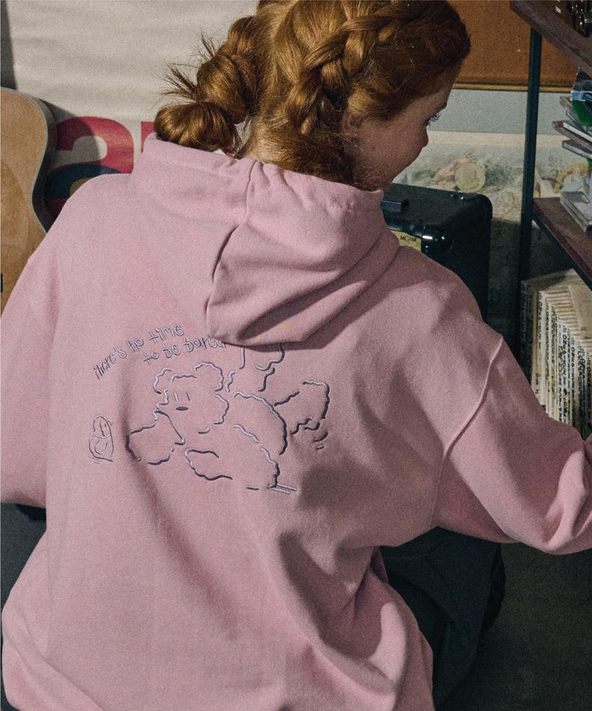 Fun Time Bear Embroidered Hoodie Indie Pink