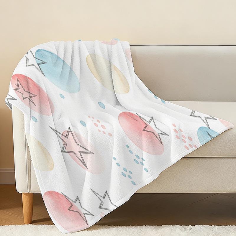 Lightweight Warm Flannel Blanket, Soft Star Pattern Cozy Throw for Bedroom, Living Room, Windowsill, Ideal Christmas & Halloween Home Decor Gift