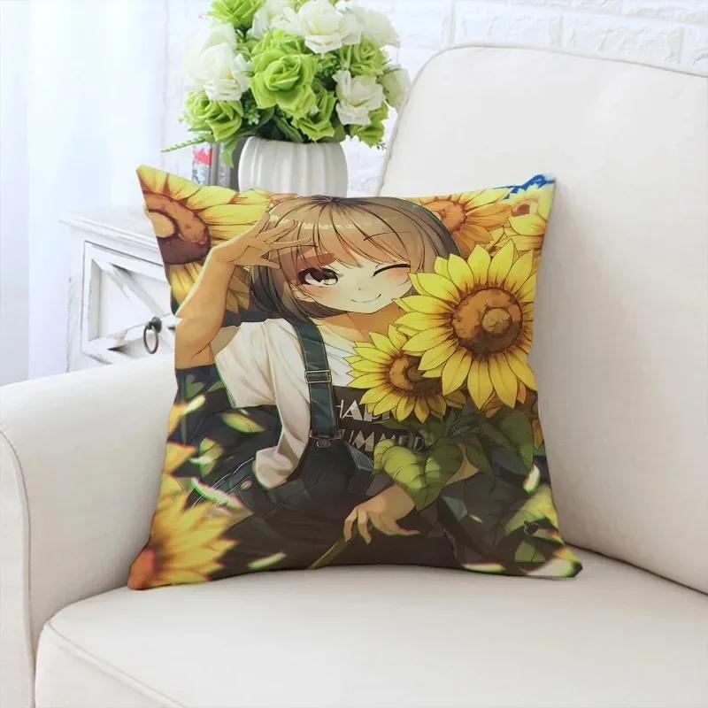 Față de pernă decorativă de lux pentru casă, pentru mașină, sufragerie, canapea, cu model Fata cu floarea-soarelui