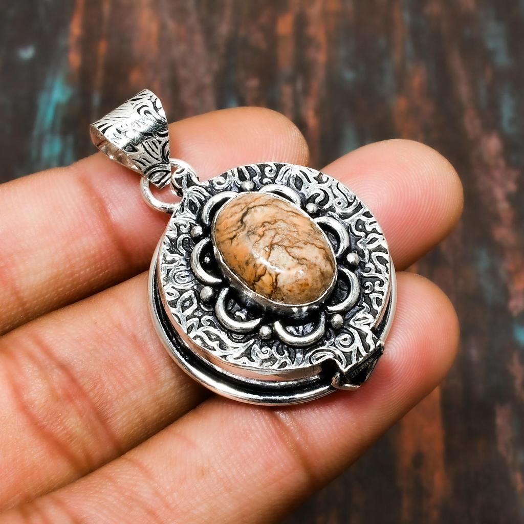 Picture Jasper, Gemstone Solid 925 Sterling Silver Handmade Wonderful Jewelry Pendant