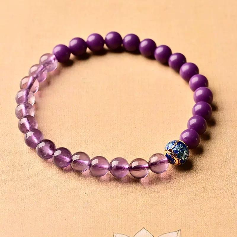 Natural Amethyst Purple Mica Bracelet for Women, Ethnic Style, Gift for Best Friends, Aquamarine Single and Double Circle Bracelet Purple Mica+Amethyst（Si