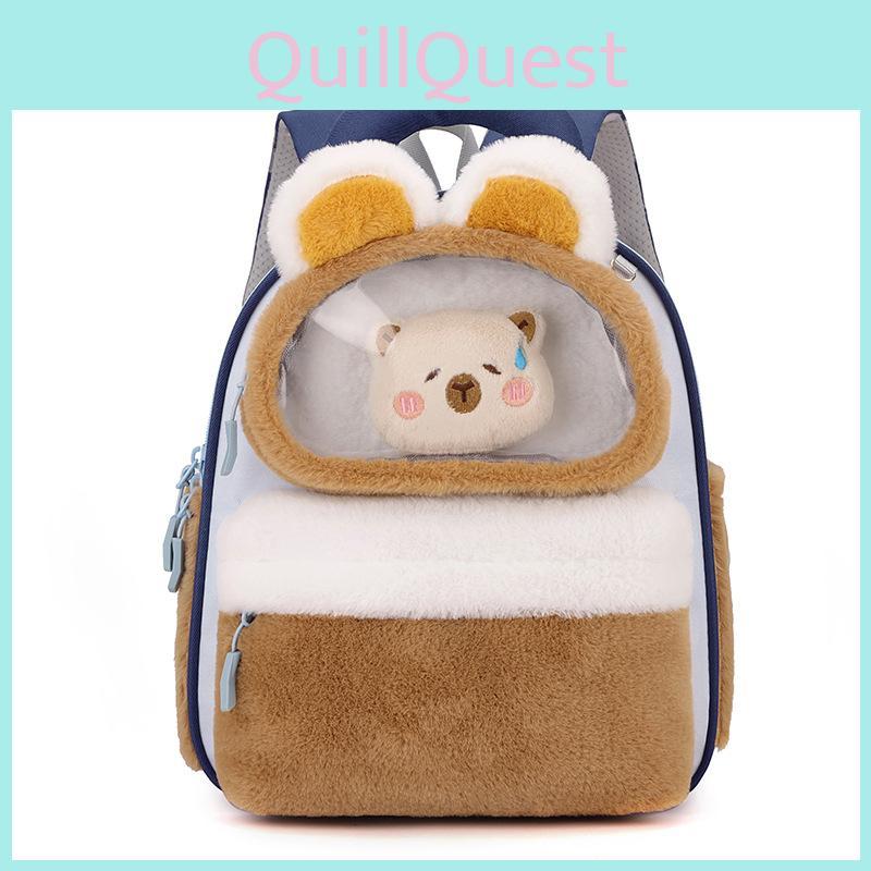 Design Color Blocking Children Plush Backpack With Rabbit And Capybara Toy Plush