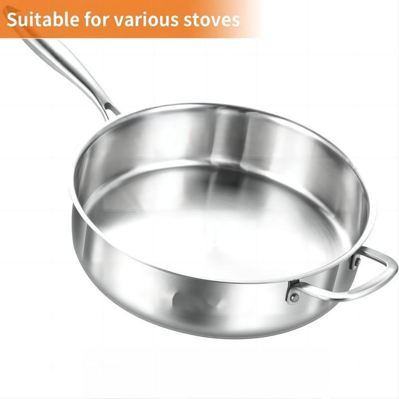 

2026 Multipurpose Use 3-ply Stainless Steel Saute Pan Fryer Deep Fry Pan with Stainless Steel Lid Use on Induction Stove