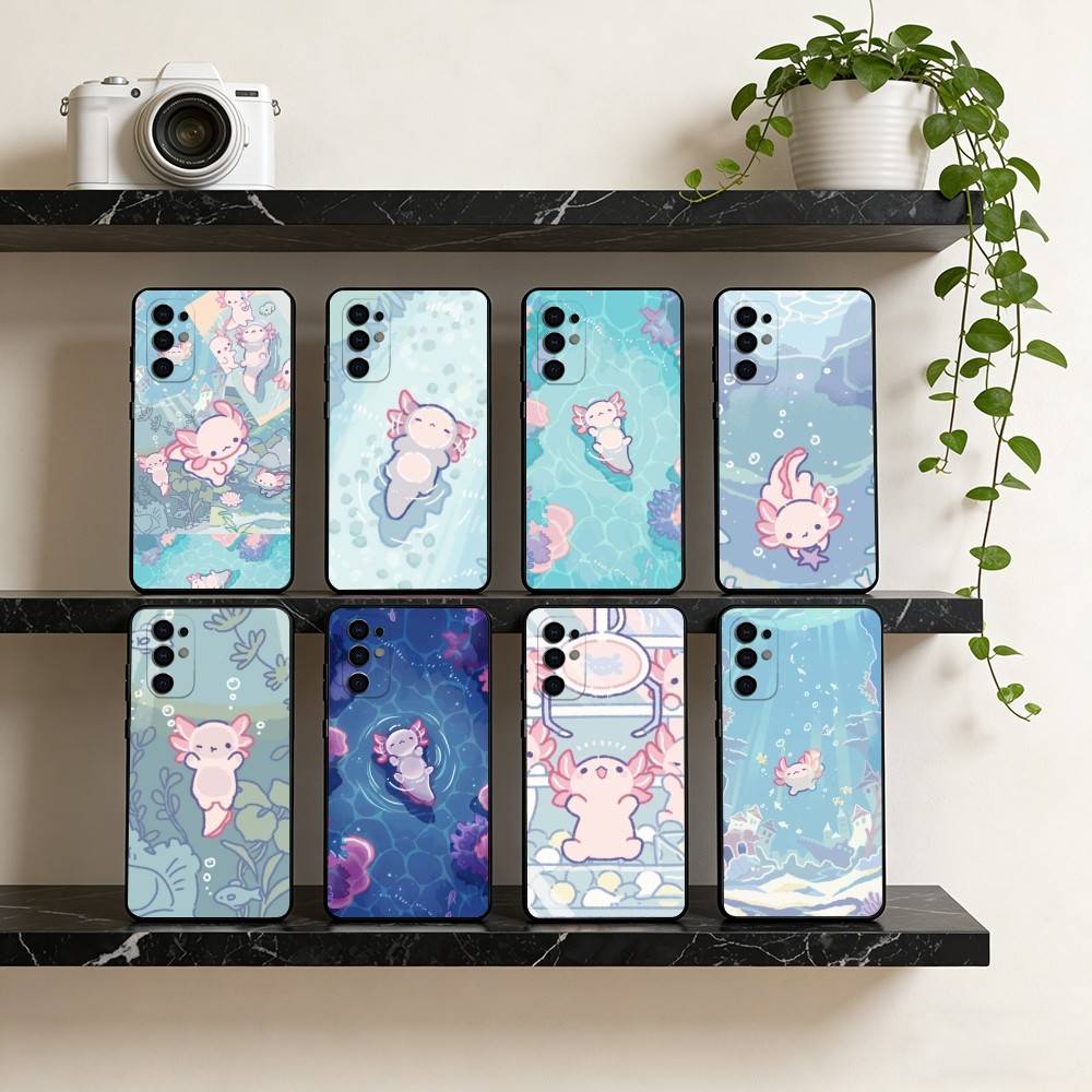 Cute axolotl Phone Case For Samsung S25,S24,S21,S22,S23,S30,Ultra,S20,Plus,Fe,Lite,Note,10,Black Cover