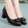 Fashion Women Pump Spring Shallow Mouth Thick Heels Shoes Soft Leather Metal Decoration Crystal Sweet Classic Fashion Single Shoes