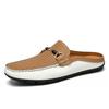 Fashion Men's Breathable Muller Shoes Hollow Out Genuine Leather Slip-On Walking Shoes Fashion Casual Flats Non-Slip Mens Slip on Shoes