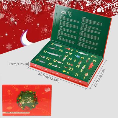 24 Stück/Set Angel-Adventskalender Weihnachts-Countdown 24 Tage Set 360 Grad drehbarer Fischköder Outdoor-Angelausrüstung