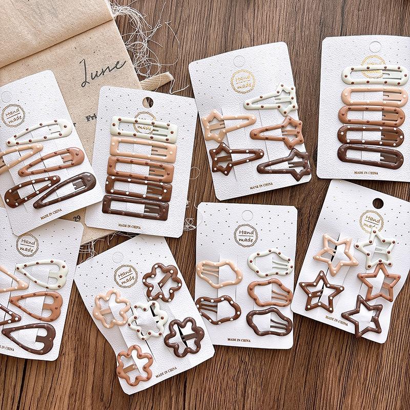 5Pcs Milk Coffee Color Polka Dot Children's Hairpins BB Clip Baby Girls Bangs Hairpin Hair Clips Kids Headwear Hair Accessories