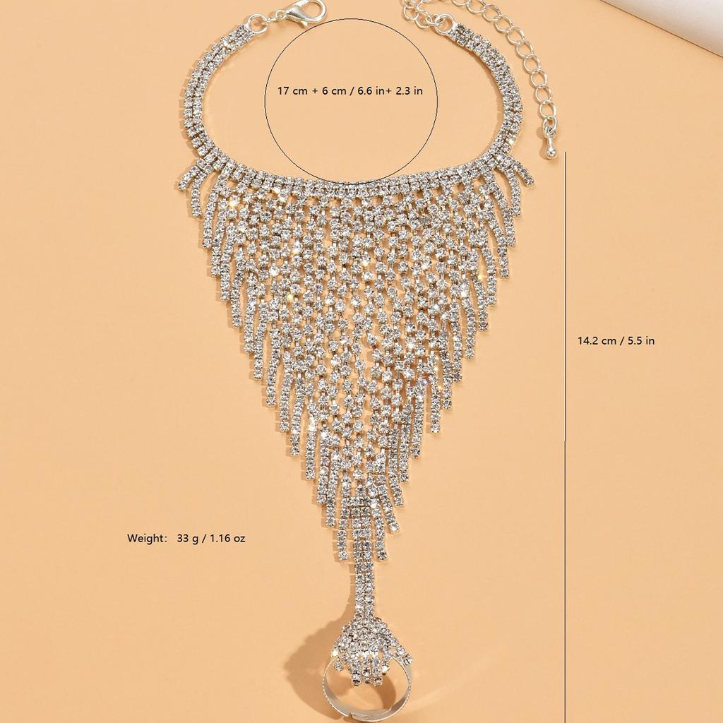 1PC Fashionable Sparkling Rhinestone Tassel Linked Finger Bracelet with Light Luxury Design for Women's Accessories