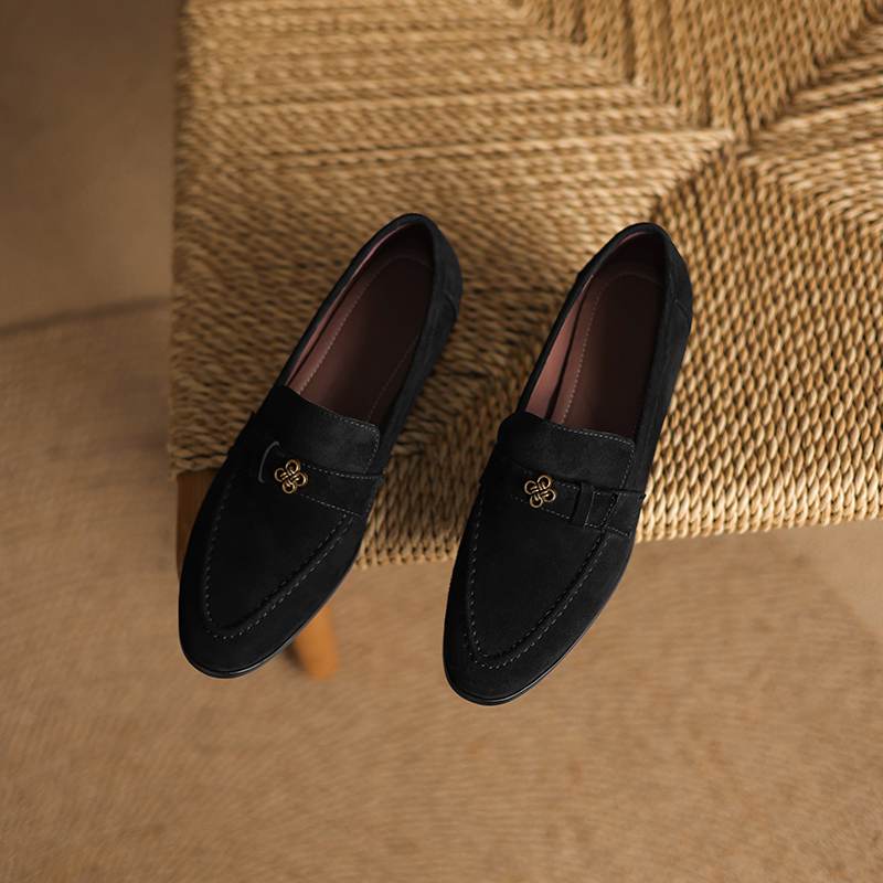 Krazing Pot Sheep Suede Autumn Winter Shoes Metal Decoration Loafers Med Heels Slip On Size 42 Round Toe Slip On Deep Mouth Pumps