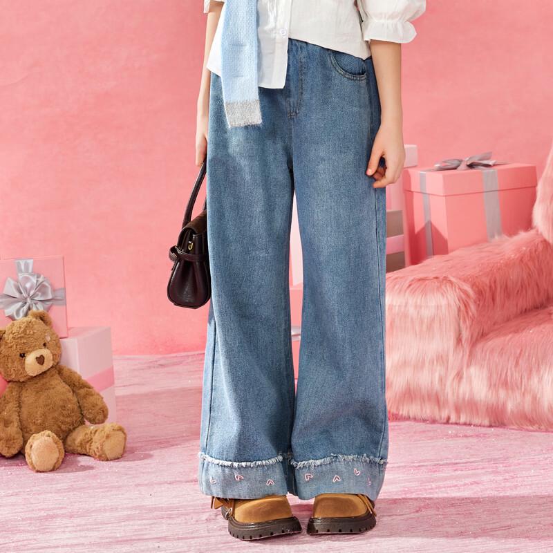 Girls Big Kids Heart Embroidered Wide-Leg Jeans 160 синий