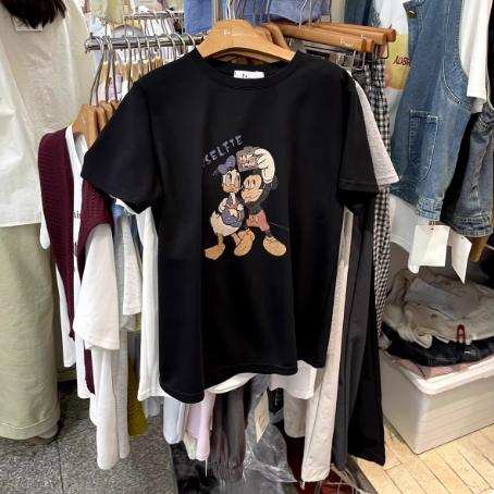 MINISO Fun Disney Cartoon Mickey Print Loose Short Sleeve TShirts Women Men Couple Versatile Fashionable Tees Hotselling S